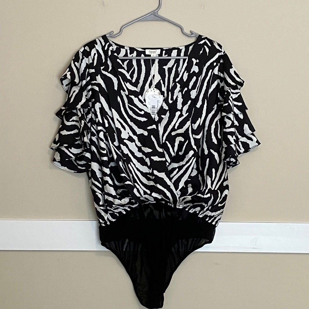 ODDY Zebra Printed Satin Blouse Bodysuit